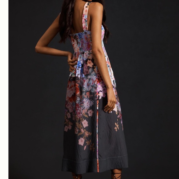 Floral corset midi dress with slit and adjustable straps - Picture 4 of 11